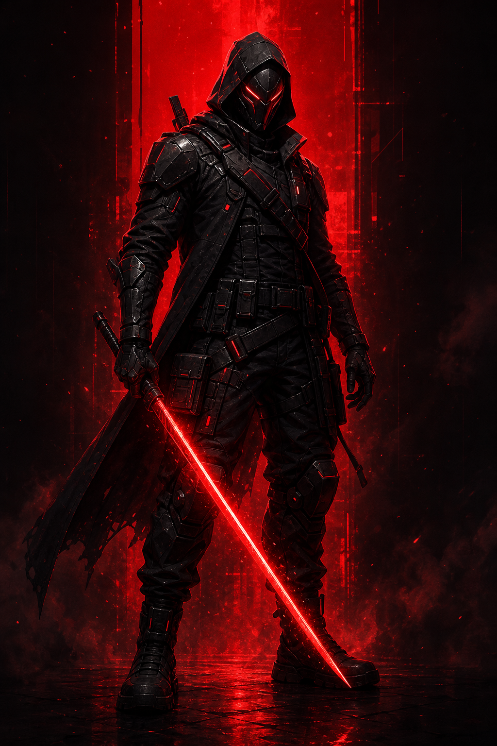 Original cyber red tactical character with neon blade